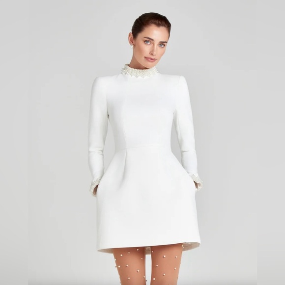 NADINE MERABI White Long Sleeve Dress Sz 6 - Picture 3 of 14